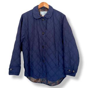 Vintage L.L. Bean Womens Jacket Blue Quilted Riding Jacket Plaid Outdoor Casual